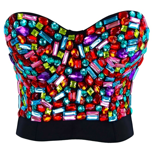 Colorful Rhinestone Corset Bra Bustier - Picture 1 of 9
